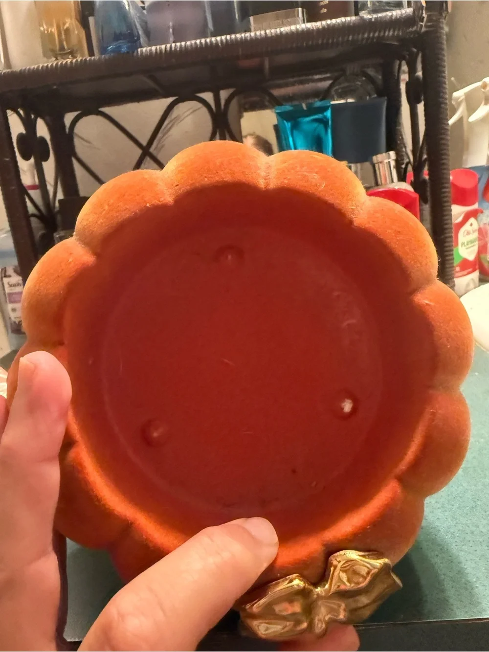 Bath & body Works  Velvet Orange Decorative Pumpkin with Gold Leaf Accent
